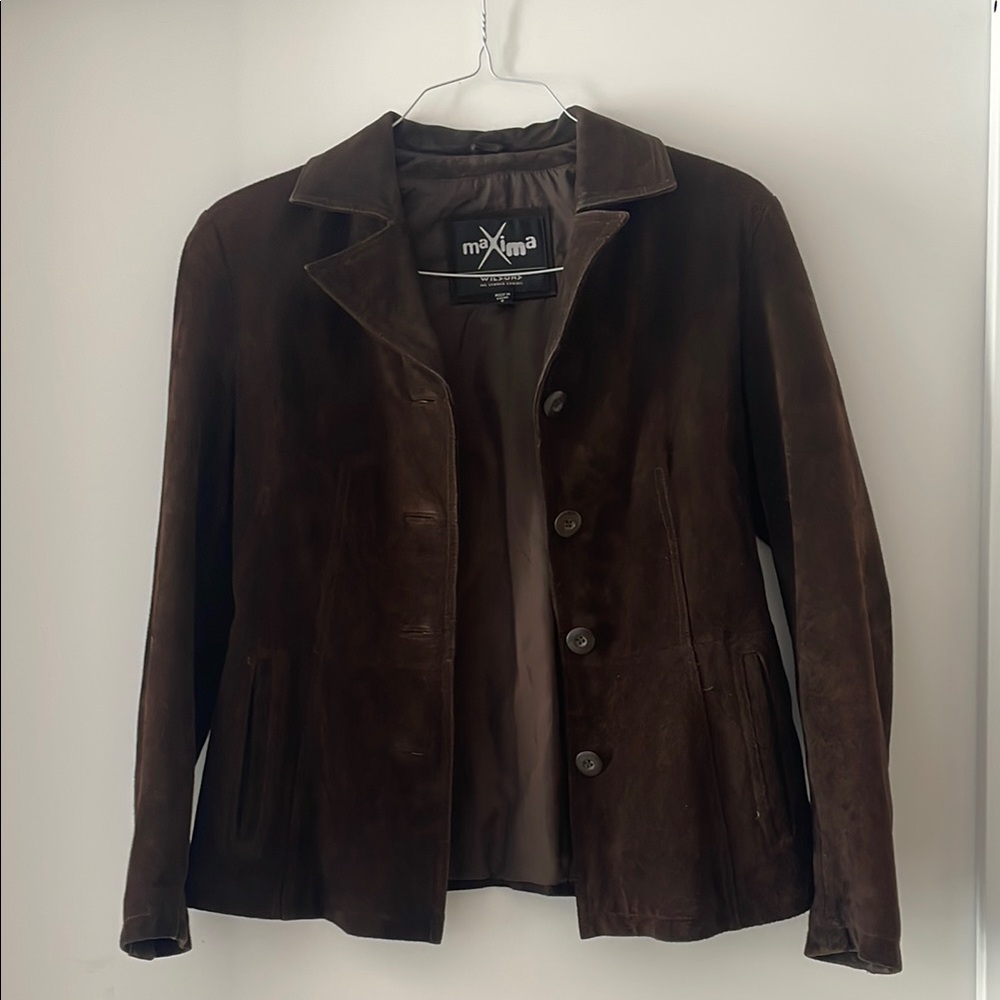 Maxima Vintage Brown Suede Leather Blazer Jacket